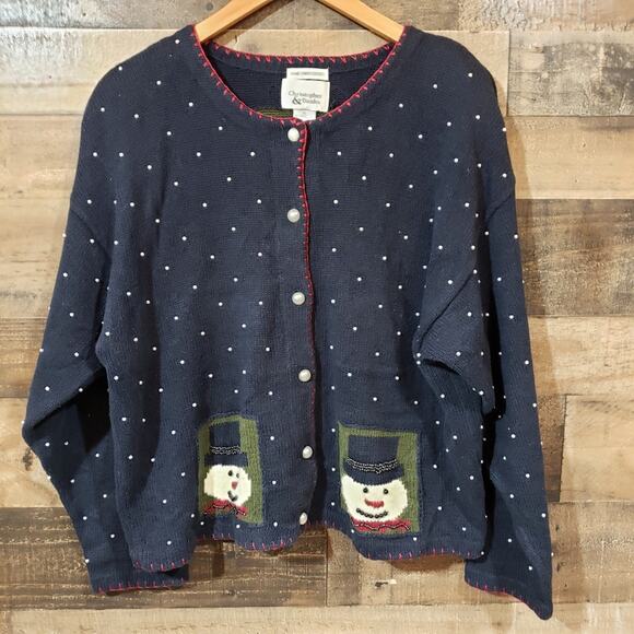 Christopher & Banks Sweaters - Vintage Christopher & Banks pearl snowman cardigan sweater woman's size XL